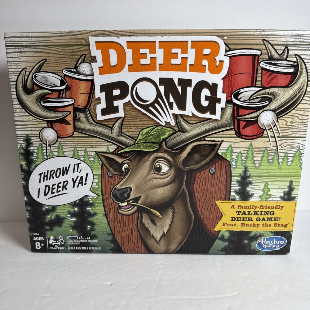 NEW Hasbro Deer Pong Game Features Talking Deer Head and Music With 6 Party Cups